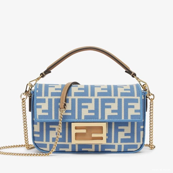 HOT Blue FF In Bag Fabric Motif Mini Fendi Baguette 0730